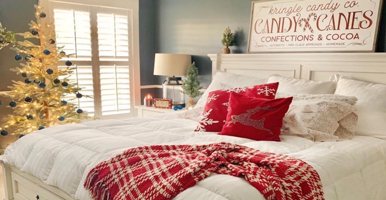 Traditional bedroom with Christmas decor.